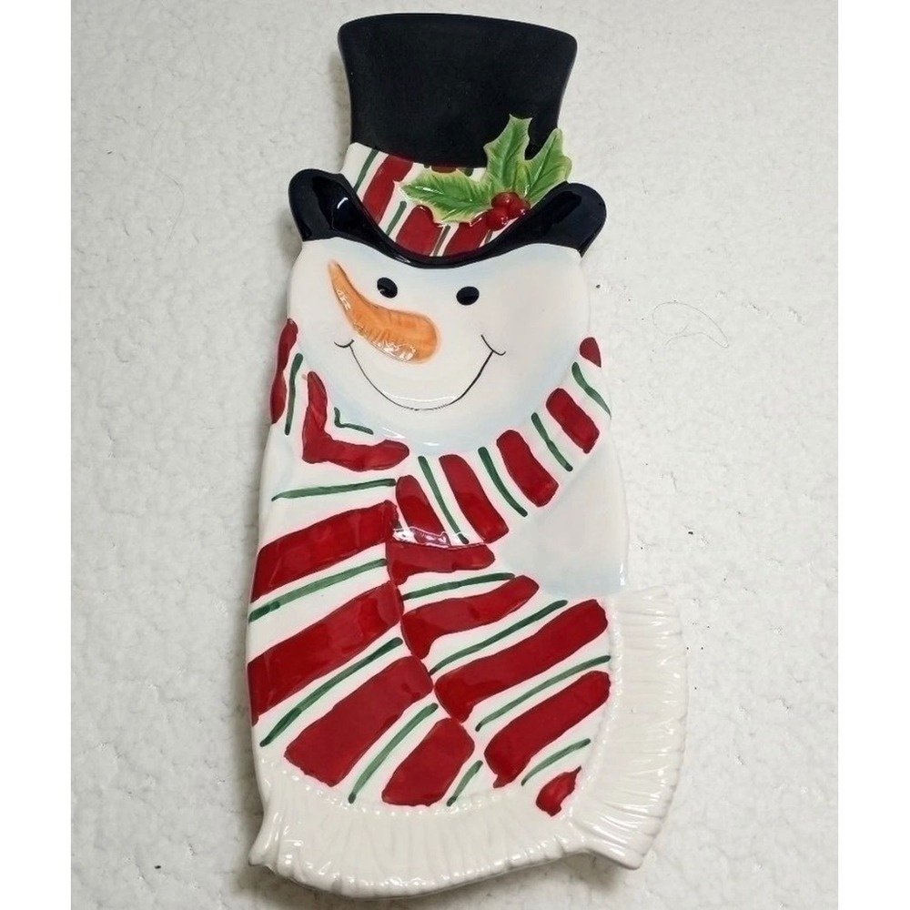 Fitz and Floyd Essentials Snack Therapy Snowman Ceramic Serving Tray Christmas
